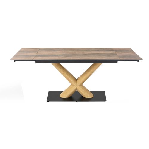 Table Extensible 180 À 260 Cm Céramique Effet Bois Pied Central X Plaqué Bois Clair - Texas 13