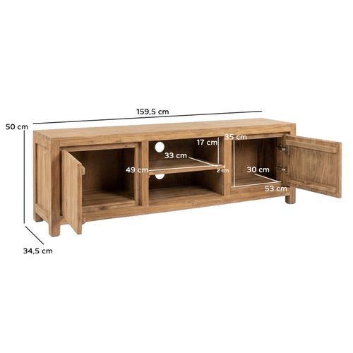 Meuble TV L. 160 Cm En Bois De Teck 2 Portes – Aphrodite