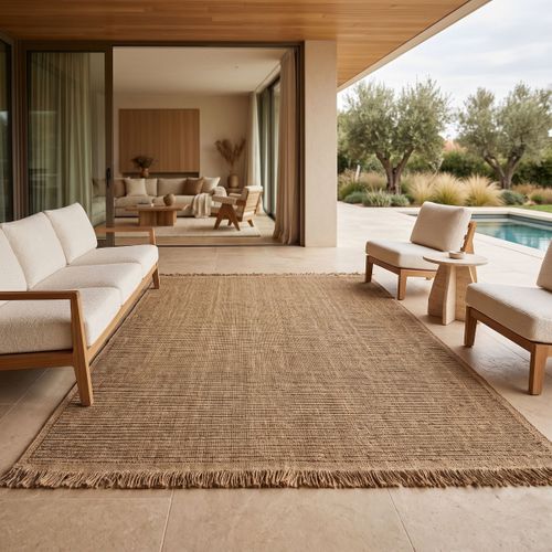 Tapis Aspect Jute Motif Rayures Beige 120x160