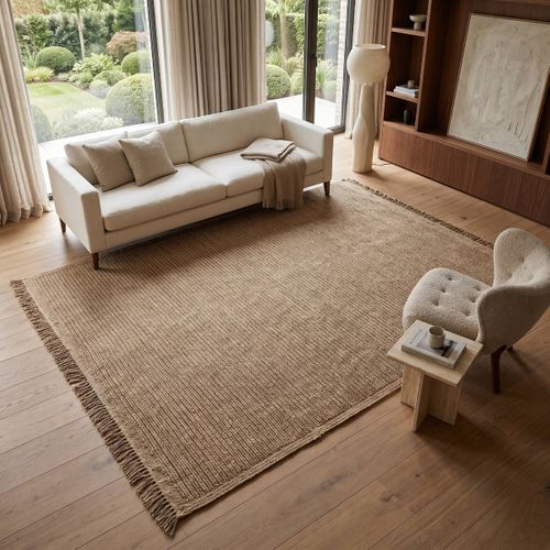 Tapis Aspect Jute Motif Rayures Beige 120x160
