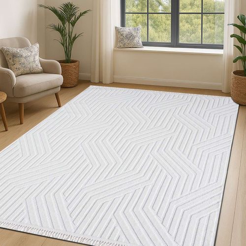 Tapis À Relief Géométriques Moderne Blanc 120x180