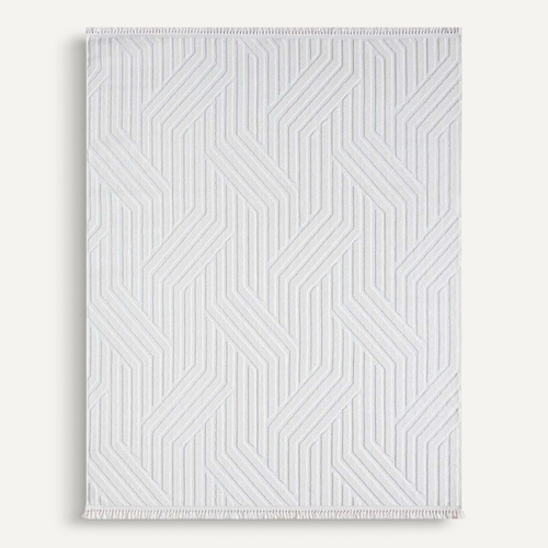 Tapis À Relief Géométriques Moderne Blanc 120x180