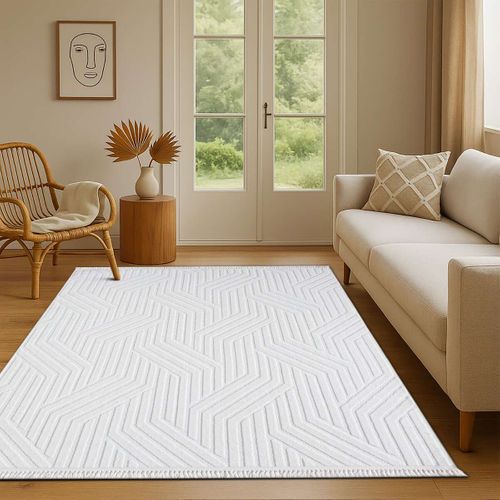 Tapis À Relief Géométriques Moderne Blanc 120x180