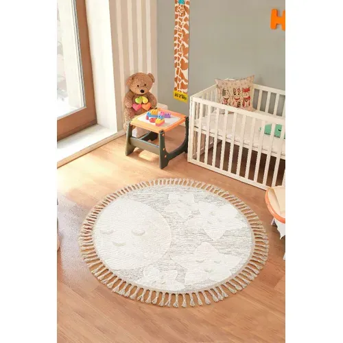 Tapis Enfant Rond Doux Motif étoiles Blanc 130x130