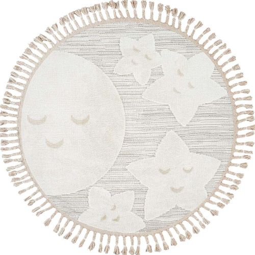 Tapis Enfant Rond Doux Motif étoiles Blanc 130x130