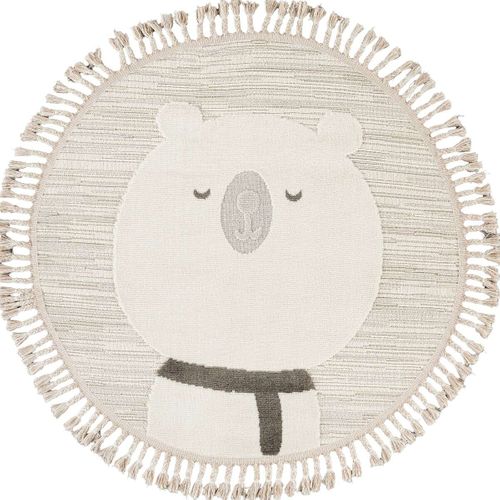 Tapis Rond Enfant Doux Texturé Ours Blanc 130x130