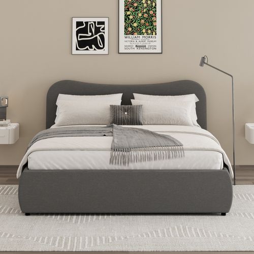 Lit coffre en velours taupe 160x200 cm alena ALENA
