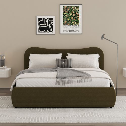 Plano - Lit Coffre 160x200cm Design Arrondi Velours Côtelé Vert