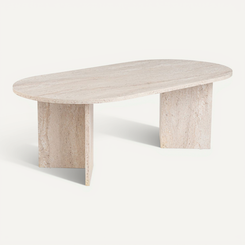 Lyu - Table Basse Ovale Effet Travertin 119x60cm