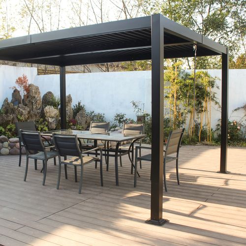 Naxos - Pergola Bioclimatique 4x3m Structure Et Lames En Aluminium Noir