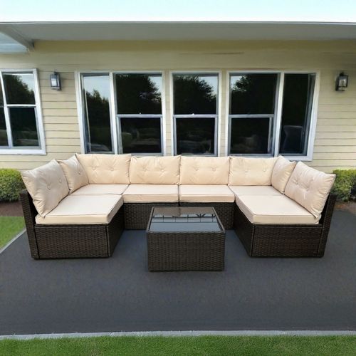 Nacula - Salon De Jardin Modulable 6 Places En Résine Tressée Marron