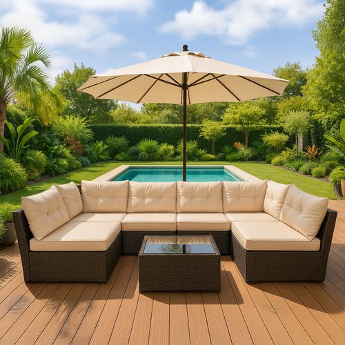 Nacula - Salon De Jardin Modulable 6 Places En Résine Tressée Marron