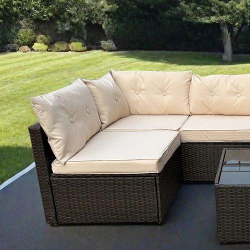 Nacula - Salon De Jardin Modulable 6 Places En Résine Tressée Marron