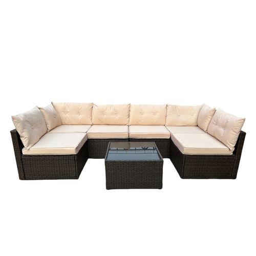 Nacula - Salon De Jardin Modulable 6 Places En Résine Tressée Marron