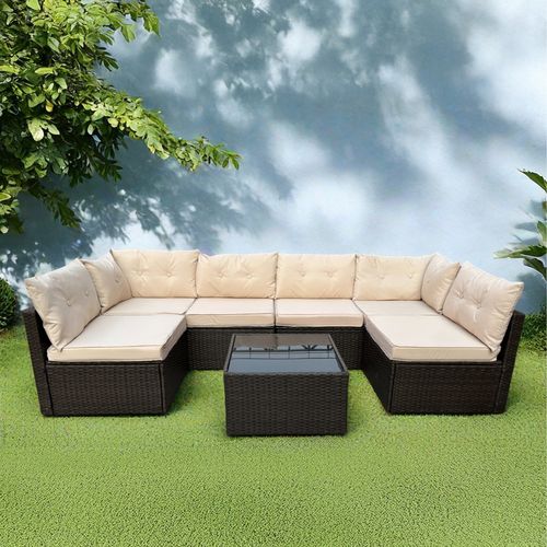 Nacula - Salon De Jardin Modulable 6 Places En Résine Tressée Marron