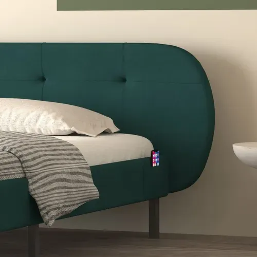 Tulsa - Lit Capitonné 140x190cm Vert Avec Tête De Lit Et Sommier