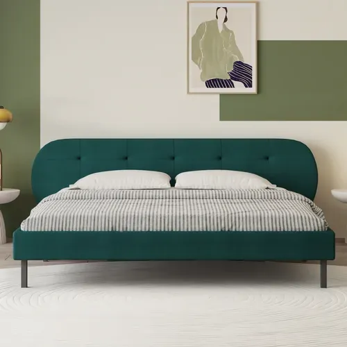 Tulsa - Lit Capitonné 140x190cm Vert Avec Tête De Lit Et Sommier