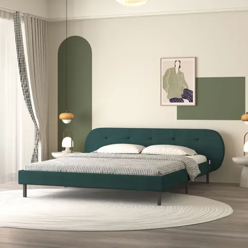 Tulsa - Lit Capitonné 140x190cm Vert Avec Tête De Lit Et Sommier