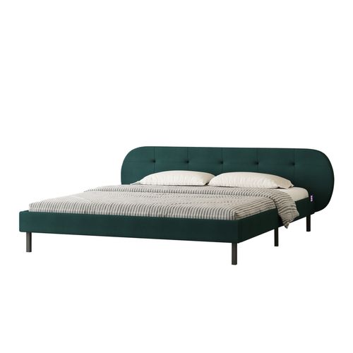 Tulsa - Lit Capitonné 140x190cm Vert Avec Tête De Lit Et Sommier