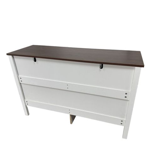 Brix - Commode 6 Tiroirs Blanc Rainuré Et Bois 120cm