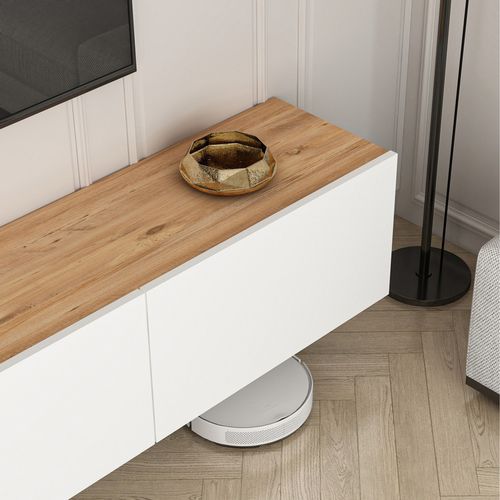 Hal - Meuble TV Suspendu Avec Placards 150cm Blanc Et Bois