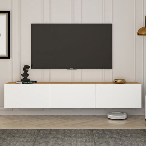 Hal - Meuble TV Suspendu Avec Placards 150cm Blanc Et Bois