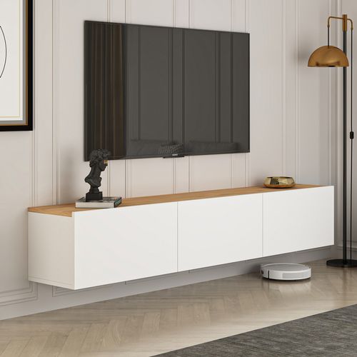 Hal - Meuble TV Suspendu Avec Placards 150cm Blanc Et Bois
