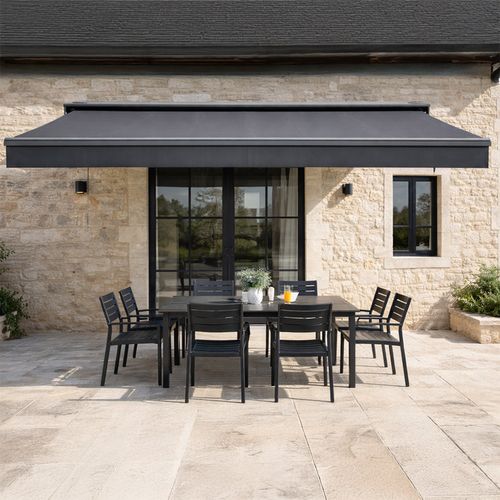 Lozio - Store Banne Motorisé 3,95 X 3 M En Aluminium Avec Toile Gris