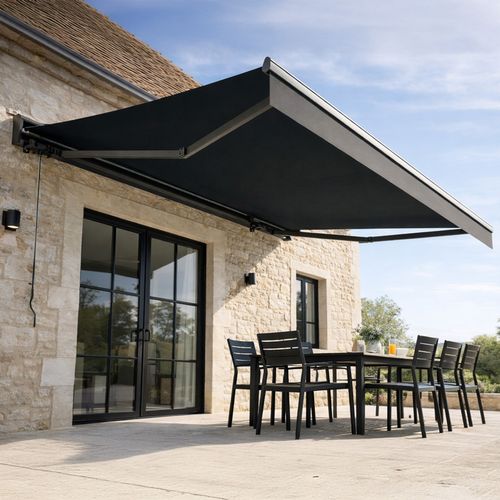 Lozio - Store Banne Motorisé 3,95 X 3 M En Aluminium Avec Toile Gris