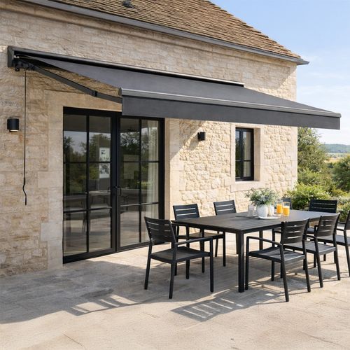 Lozio - Store Banne Motorisé 3,95 X 3 M En Aluminium Avec Toile Gris