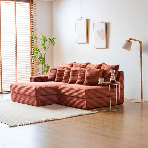 Cardiff - Canapé D'angle 3/4 Places Assise Profonde En Velours Côtelé Terracotta