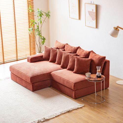 Cardiff - Canapé D'angle 3/4 Places Assise Profonde En Velours Côtelé Terracotta