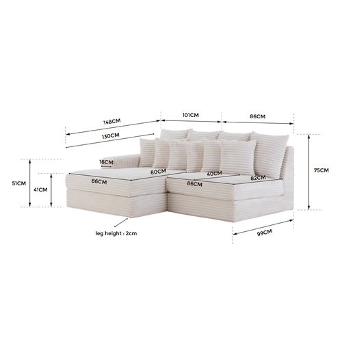 Cardiff - Canapé D'angle 3/4 Places Assise Profonde En Velours Côtelé Terracotta