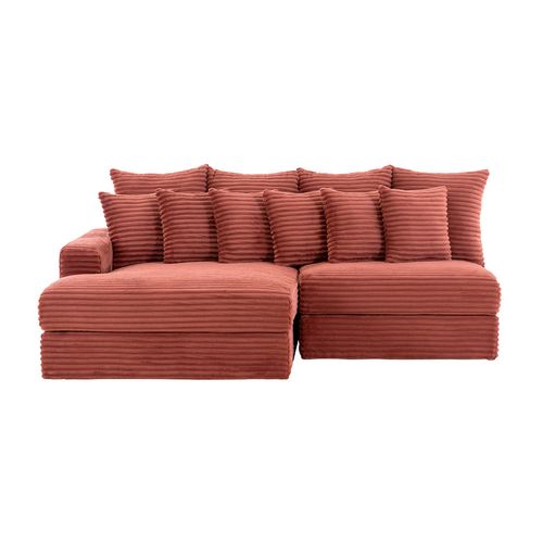 Cardiff - Canapé D'angle 3/4 Places Assise Profonde En Velours Côtelé Terracotta