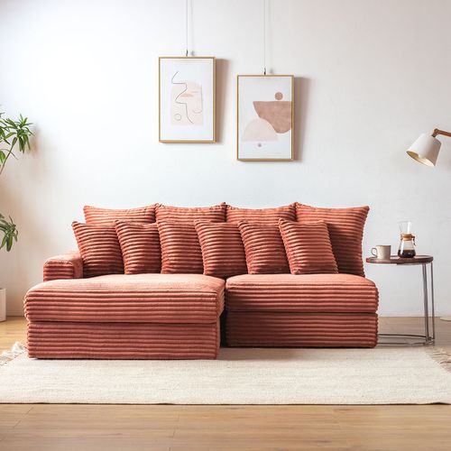 Cardiff - Canapé D'angle 3/4 Places Assise Profonde En Velours Côtelé Terracotta