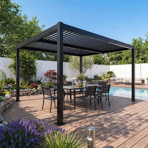 Corfu - Pergola Bioclimatique 4x3m Structure Aluminium Lames Orientables
