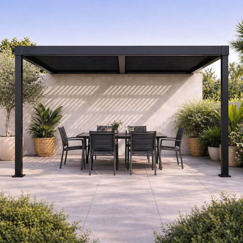 Sifnos - Pergola Bioclimatique 3x3m Adossée En Aluminium Noir