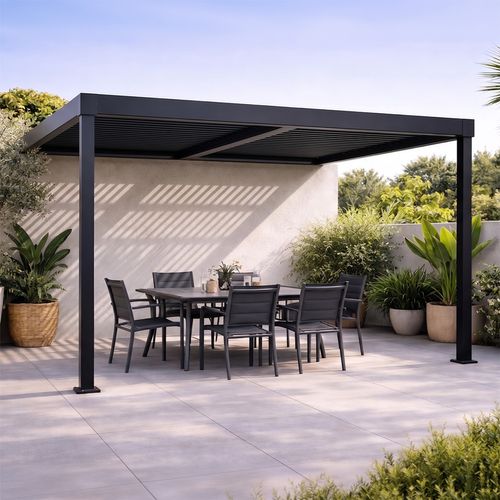 Sifnos - Pergola Bioclimatique 3x3m Adossée En Aluminium Noir
