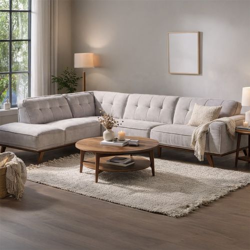 York - Canapé D'angle Design En Tissu Gris 5/6 Places Angle Gauche