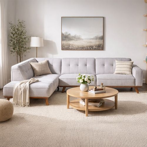 York - Canapé D'angle Design En Tissu Gris 5/6 Places Angle Gauche