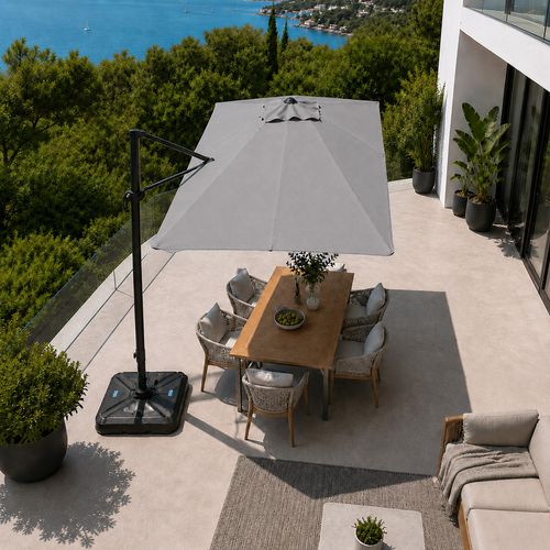 Piana - Parasol Rectangulaire 2x3m Déporté Rotatif Gris
