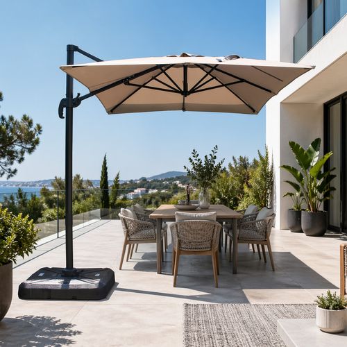 Piana - Parasol Rectangulaire 2x3m Déporté Rotatif Gris