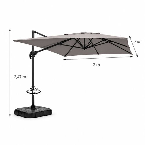 Piana - Parasol Rectangulaire 2x3m Déporté Rotatif Gris