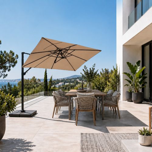 Piana - Parasol Rectangulaire 2x3m Déporté Rotatif Gris