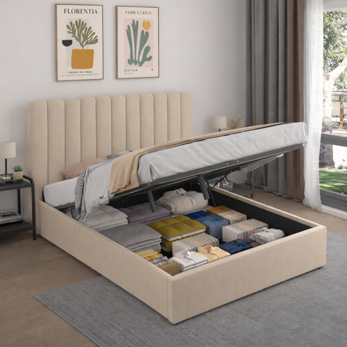 Savannah - Lit Avec Coffre De Rangement 160x200cm Velours Beige