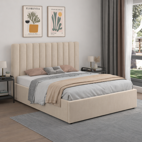 Savannah - Lit Avec Coffre De Rangement 160x200cm Velours Beige
