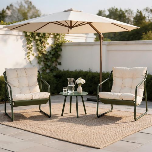 Atrani - Ensemble De Jardin 2 Fauteuils Vert Kaki Avec Table Basse