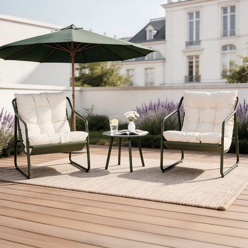 Atrani - Ensemble De Jardin 2 Fauteuils Vert Kaki Avec Table Basse