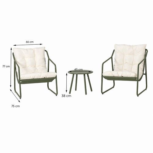 Atrani - Ensemble De Jardin 2 Fauteuils Vert Kaki Avec Table Basse