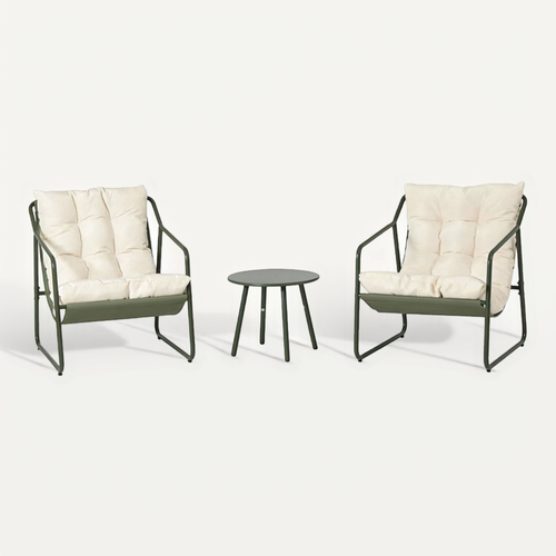 Atrani - Ensemble De Jardin 2 Fauteuils Vert Kaki Avec Table Basse
